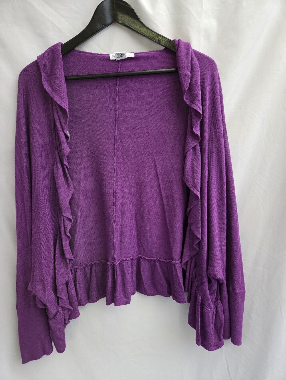 kenzie Purple Ruffle-Trim Open-Front Cardigan